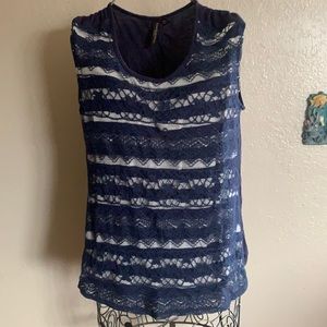Susan Lawrence Petite Medium Navy Lace Tank Top